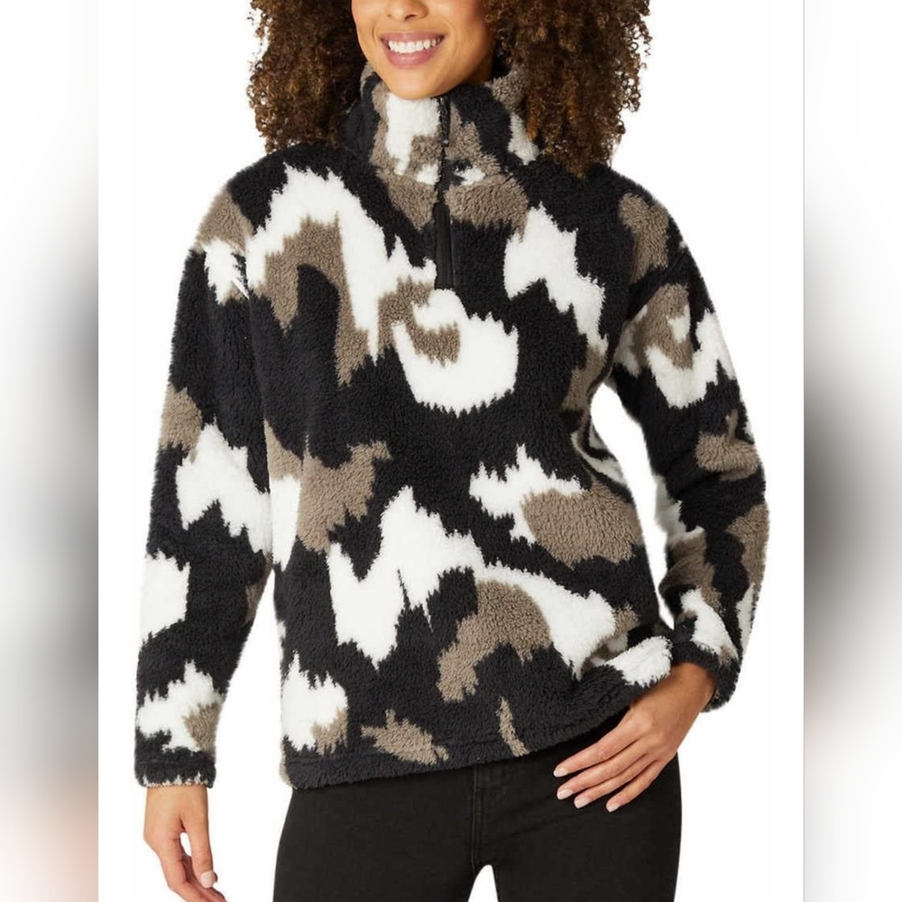 Eddie Bauer Women's Camo Plush Fleece Quater Zip Sweatshirt Pullover Jacket Sz L